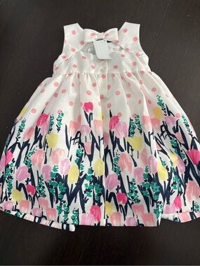 Gymboree NWT Pink Polka Dot/Floral Dress Easter Party Sleeveless Fit/Flare 3T